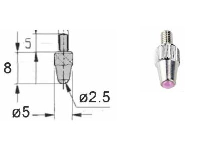 Náhradní dotek k úchylkoměru rubínový, pr. 2,5mm, M2,5mm