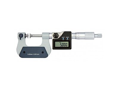 Digital universal micrometer 0-25mm, reading 0,001mm, 7 pairs of anvils included